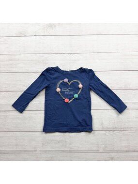 Carter’s Navy Long Sleeve Tee Heart Pom Pom Details Toddler 3T
